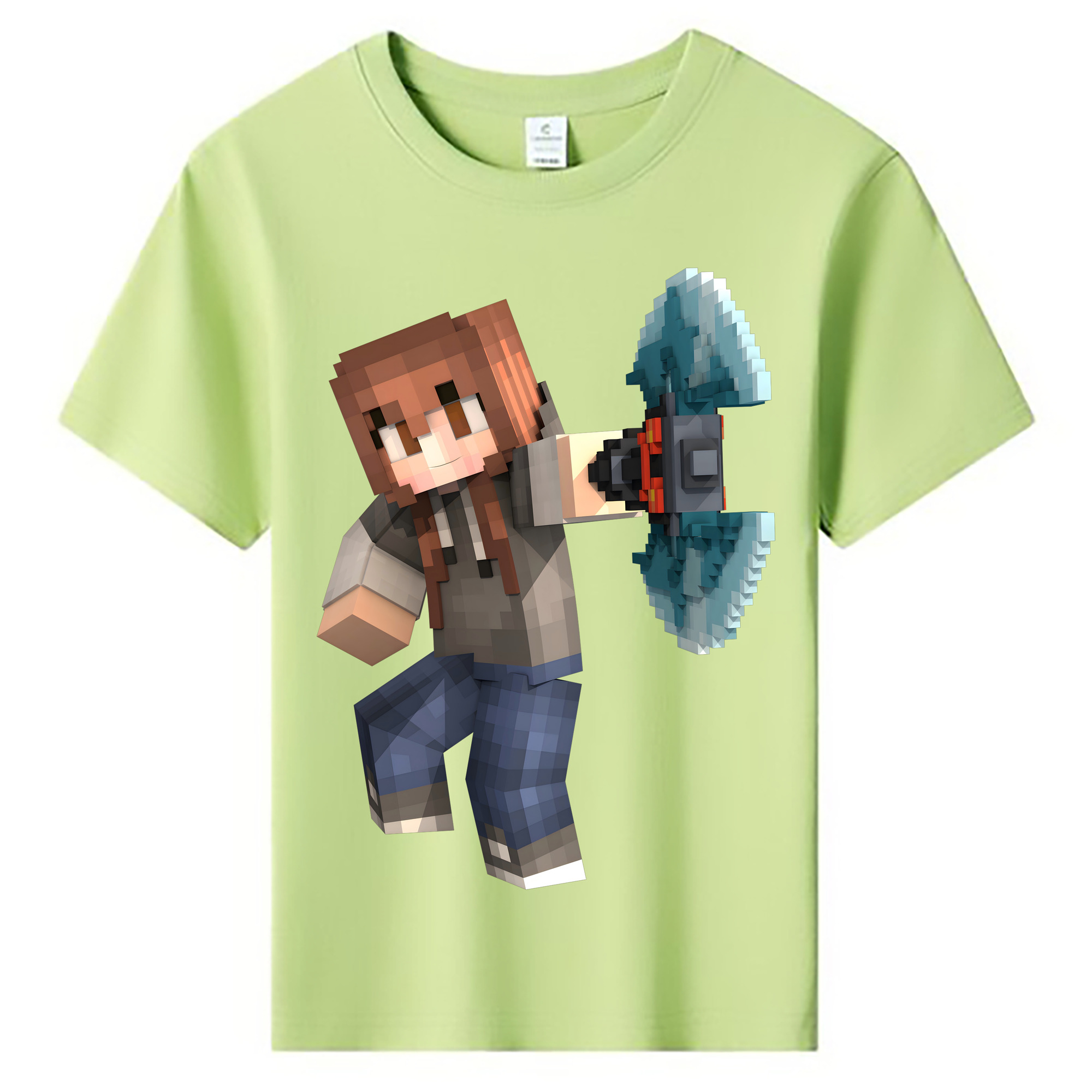 （画像用） マインクラフト ブロックの世界 Minecraft MC Block world 綿100％キッズTシャツ（フロントプリント）